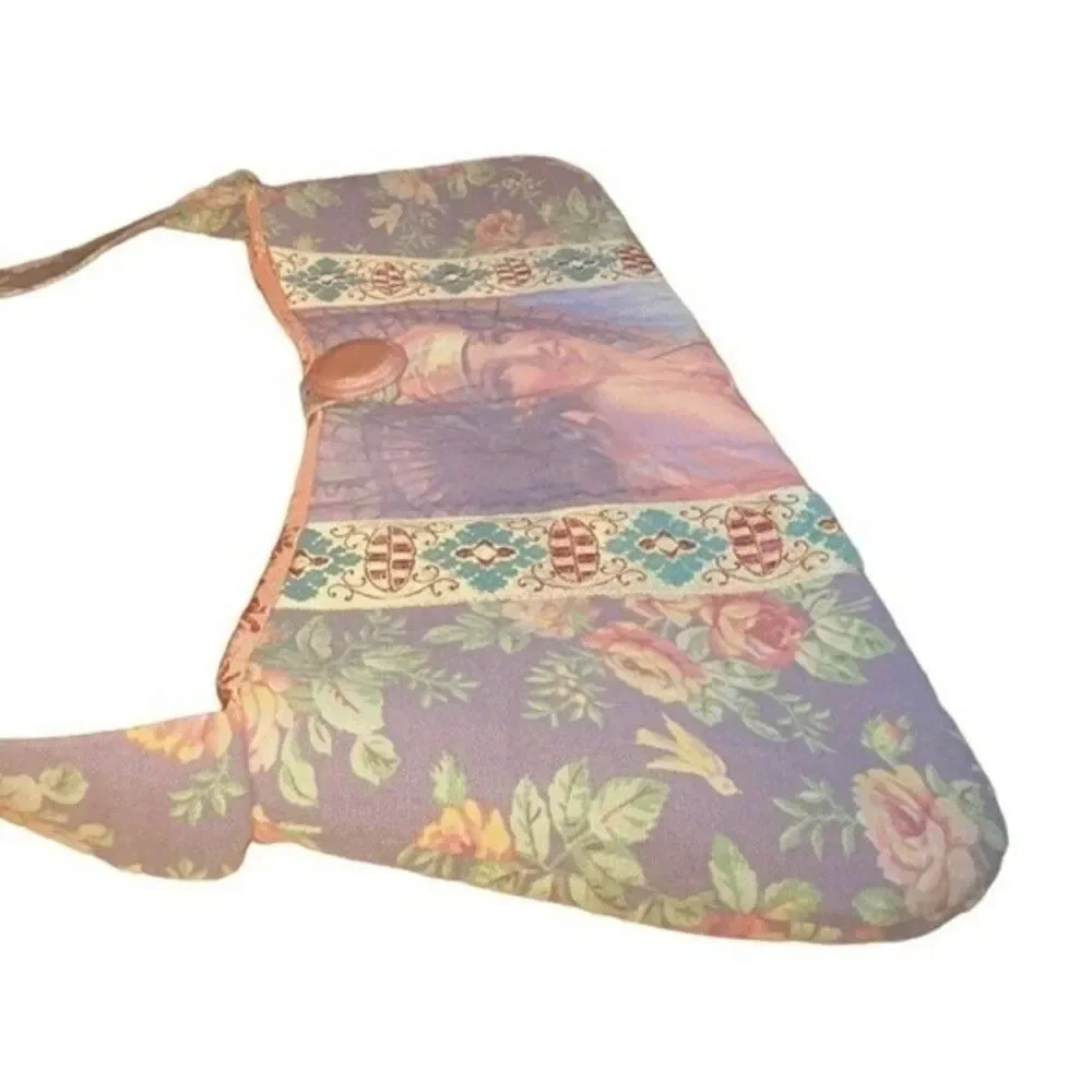 Unique Fabric Embroidered Floral Bathing Beauty Woman Shoulder Bag Purse NWOT
